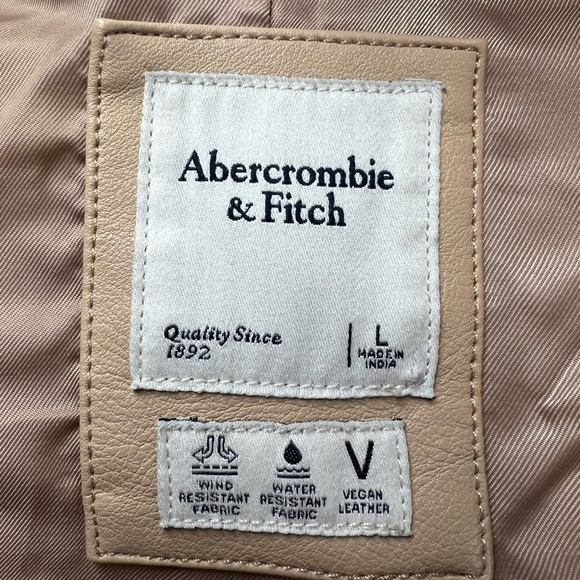 Abercrombie & Fitch Women's L Beige Zip Up Motorcycle Vegan Leather Moto Jacket - Picture 4 of 5